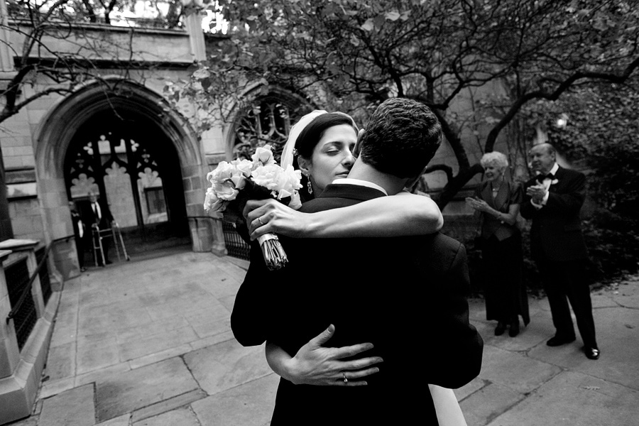 Iris and Peter outside Bond Chapel Chicago after their wedding.